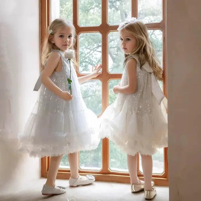 Robe d'été UNITIM pour fille, col Peter Pan, en maille scintillante, robe de princesse pour fête d'a