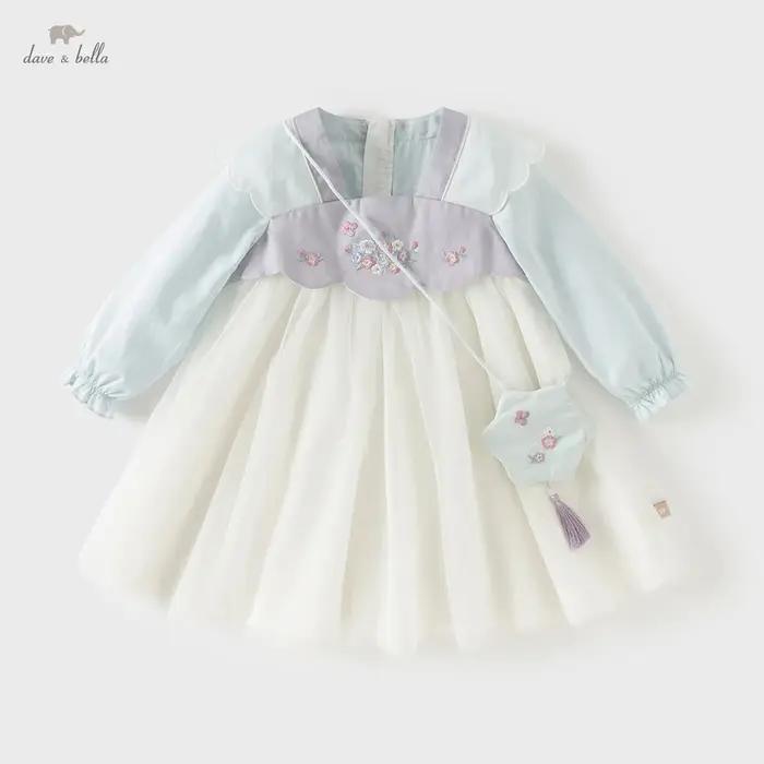 Dave Bella robe en maille pour filles printemps automne bébé charme robes d'extérieur Style chinois
