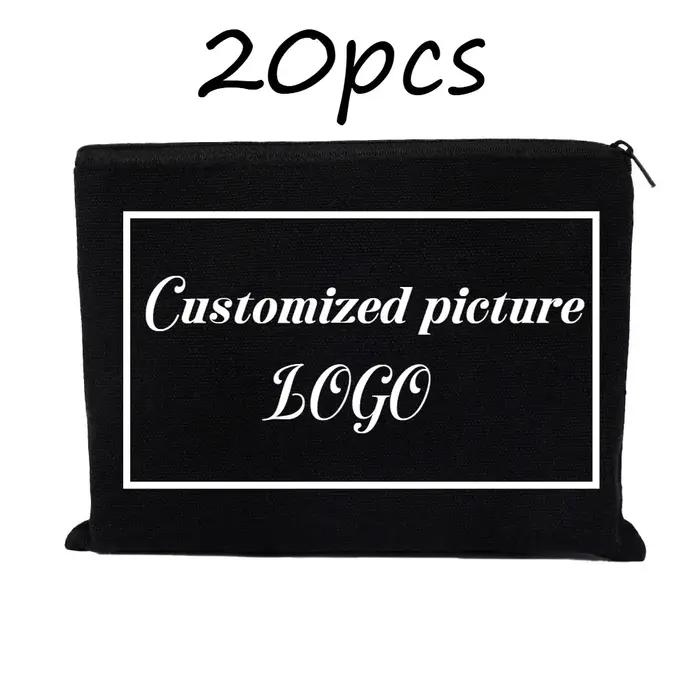 20 sacs cosmétiques personnalisables en toile avec fermeture éclair noire, trousses à crayons pour v