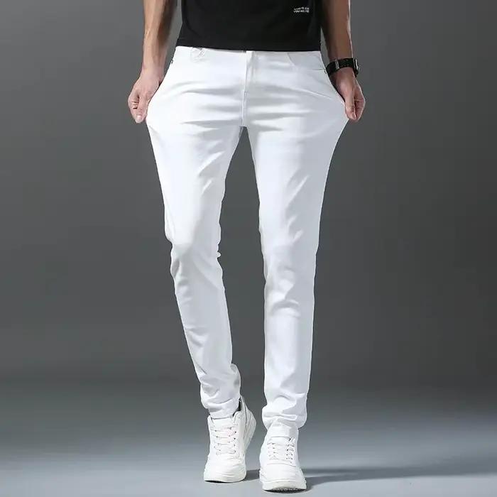 2025 printemps été nouveau 98% coton hommes Slim jean droit décontracté mode crayon pantalon haute q