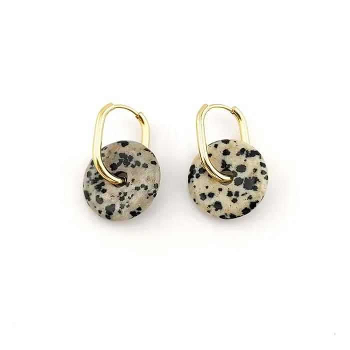 Boucles d'oreilles créoles en acier inoxydable et pierre naturelle pour femmes