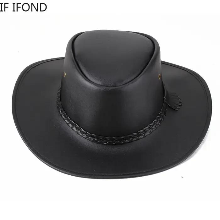 Chapeau de Cowboy Western en Faux Cuir pour Homme, Casquette Vintage de Jazz, de Haute Qualité, Auto