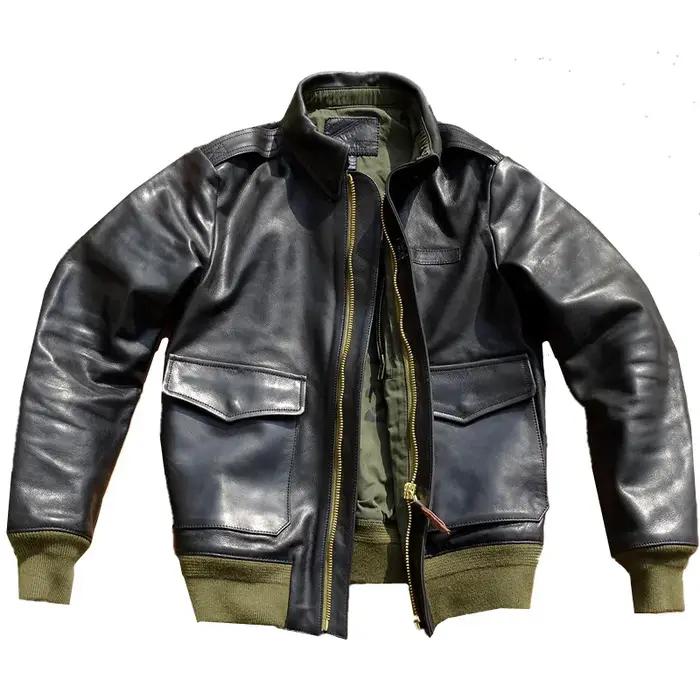Veste d'hiver en cuir noir pour hommes, Style militaire, grande taille 5XL, véritable cuir de vache