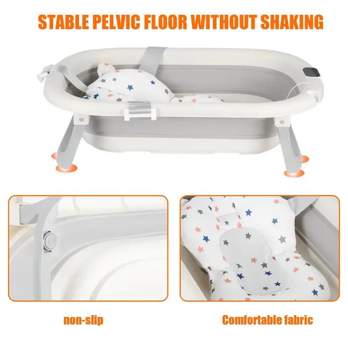 Baignoire Bébé Pliable - Avec Coussin De Bain Et Thermomètre Intégré - Idéal Pour Cadeau De Naissan