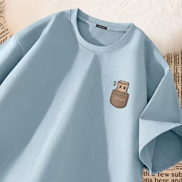 T-shirt à manches courtes imprimé style vintage américain pour homme, coupe ample et oversize, col r