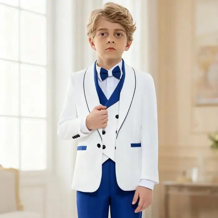 Ensemble de smoking classique blanc et bleu roi pour garçons de 3 à 14 ans – Costume de communion av