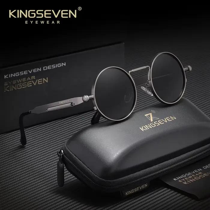 KINGSEVEN Lunettes de soleil rondes gothiques steampunk pour hommes et femmes, accessoire de style r