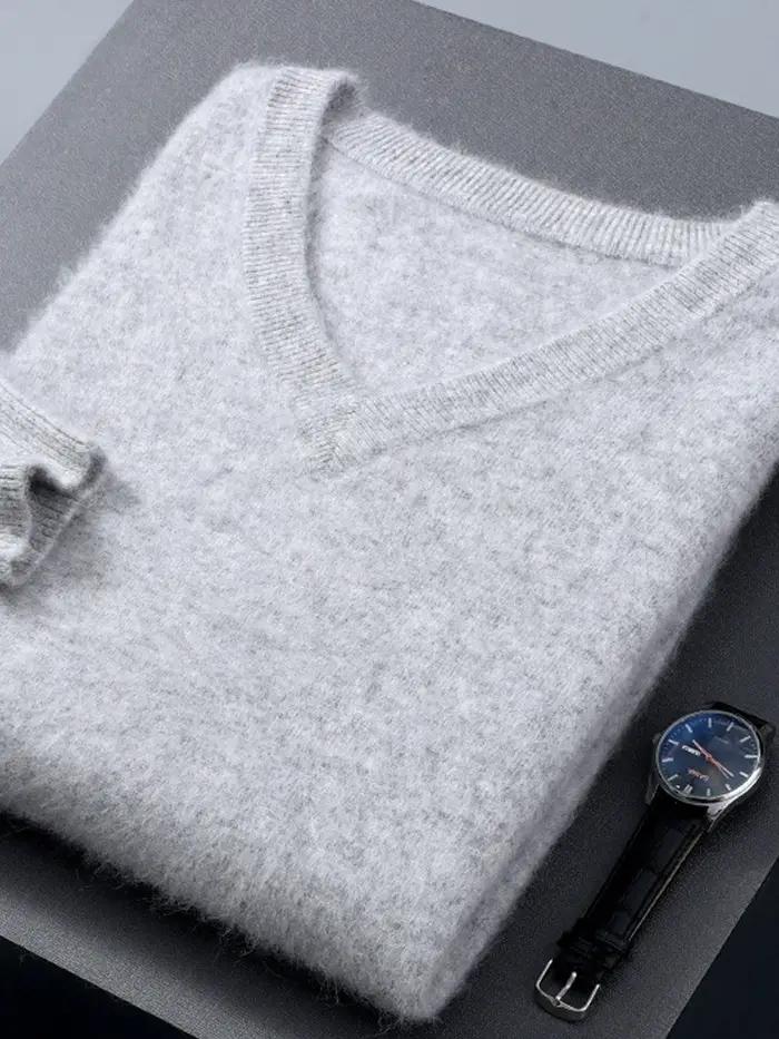 Pull en cachemire 100% cachemire pour hommes, col en v, couleur unie, chaud, manches longues, Joker,