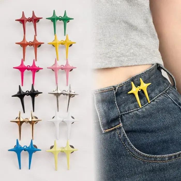 1 paire de boucles de taille en forme d'étoile croisée, Clips réglables et détachables pour pantalon