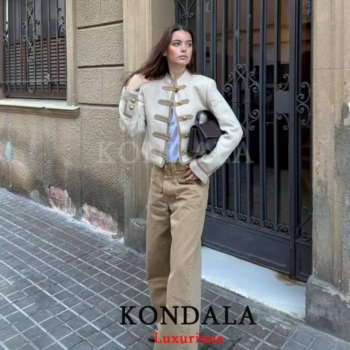 KONDALA – Nouveauté Chic Décontracté : Vestes Courtes Kaki à Poches pour Femme, Manches Longues, Col