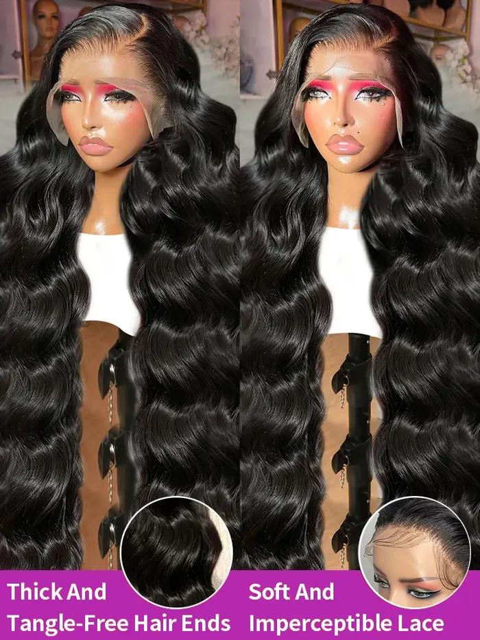 Perruque Lace Front Wig Body Wave sans colle pour femme, cheveux naturels, pre-à-porter, 13 age HD,