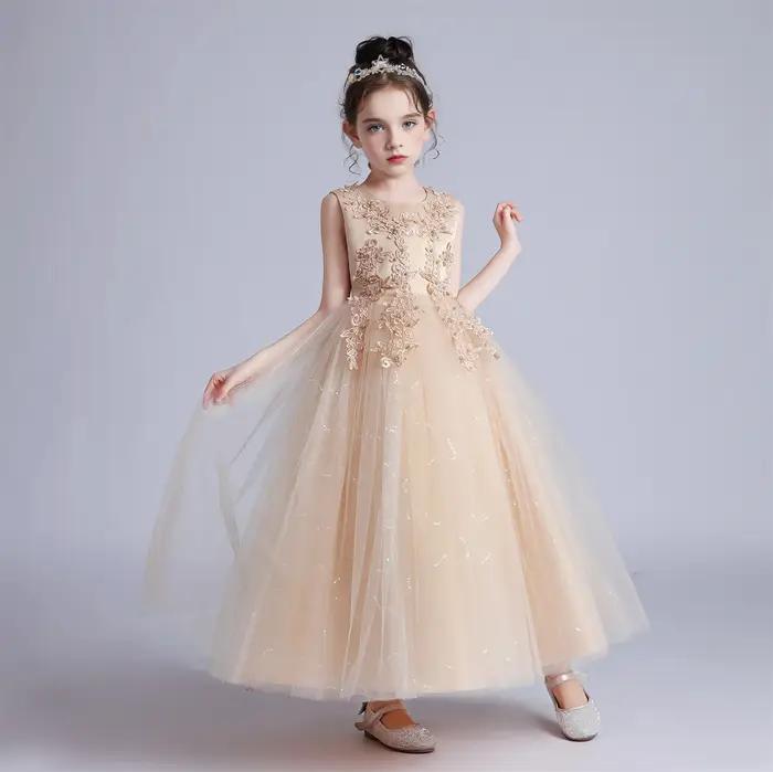 Robe princesse en dentelle pour fille - Tenue formelle soirée et mariage - Robe fleurie enfant BX683