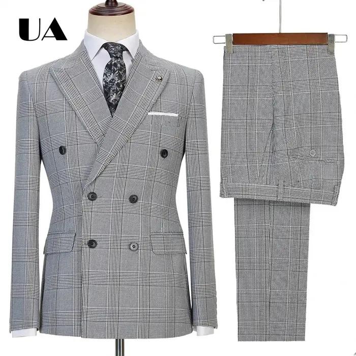 Ensemble de costume à carreaux d'affaires formel deux pièces veste pantalon XS-4XL dîner Banquet smo