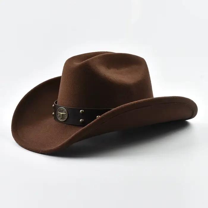 Hommes femmes Vintage grand bord Western Cowboy chapeau Gentleman Cowgirl Jazz chapeau Cloche église