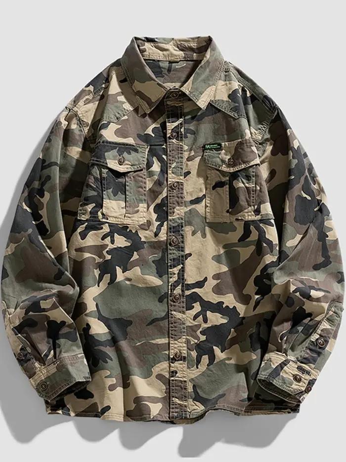 Nouvelle Chemise Homme 2026 en Coton (95%) à Manches Longues, Coupe Ample, Style Camouflage, Épaules