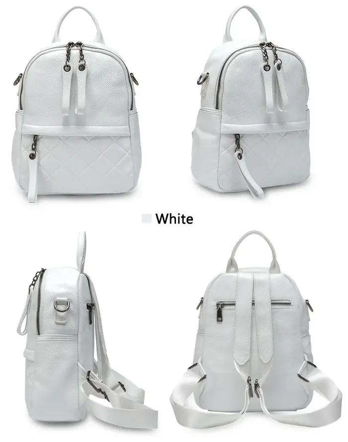 Zency – sac à dos en cuir véritable pour femmes, sac à dos blanc pur, sacs de voyage décontractés, c
