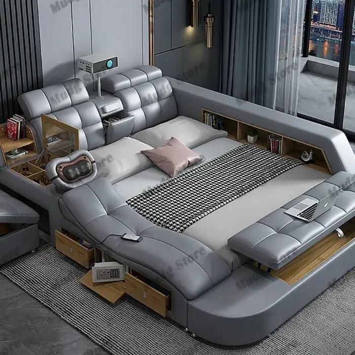 Lit électrique avec ordinateur portable intégré, haut-parleur, poignées uniques, moderne, dormir lit intelligent, stockage pour chambre à coucher transformations