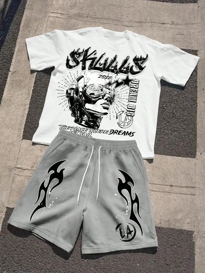 Ensemble T-shirt et short à col rond pour hommes, à la mode, respirant, confortable, lettre imprimée