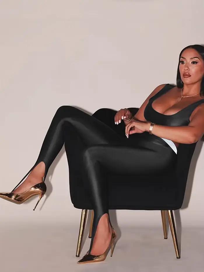 Mode coréenne taille haute noir maigre Y2K femmes pantalon paillettes décontracté Club Leggings long