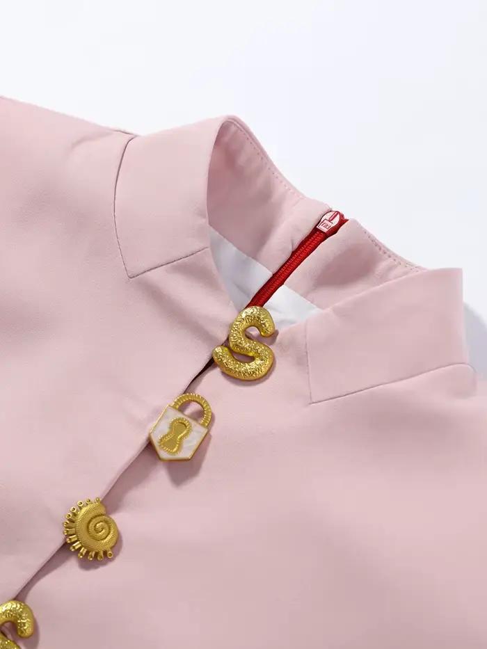 Nouvelle Robe Longue Élégante pour Femme, Col Montant Uni, Manches Courtes, Coupe Slim, Boutonnage S