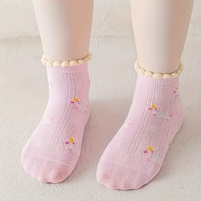 5 chaussettes pour filles à double maille, design licorne avec colle, tube court antidérapant, pour