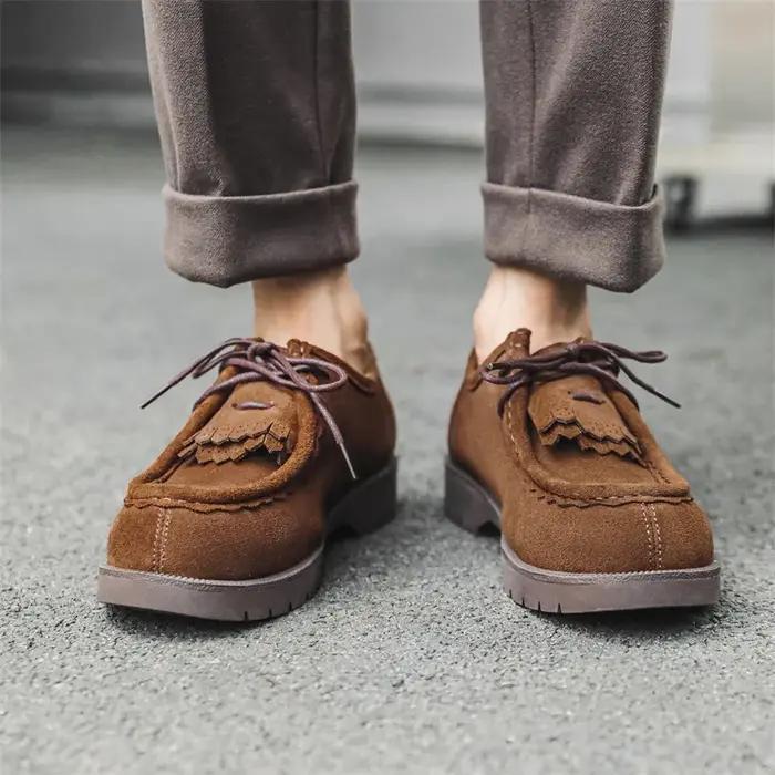 Chaussures en cuir décontractées faites à la main pour hommes, mocassins britanniques Vintage en dai
