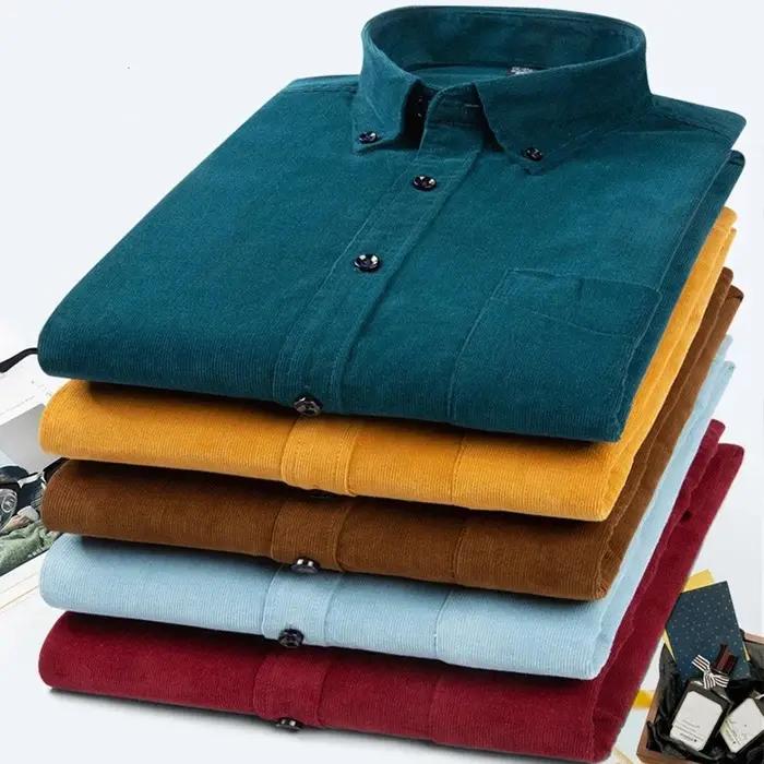 Chemise en velours côtelé à manches longues pour hommes, 100% coton, coupe régulière décontractée, p