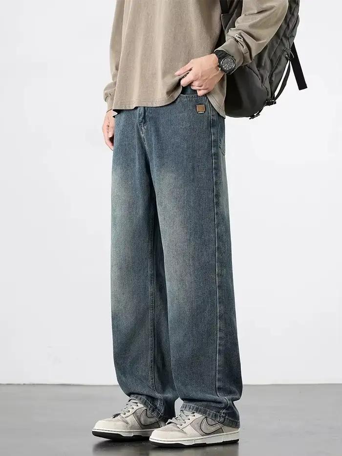Jeans droits rétro américains printemps-automne, streetwear pour hommes, mode coréenne, pantalon en
