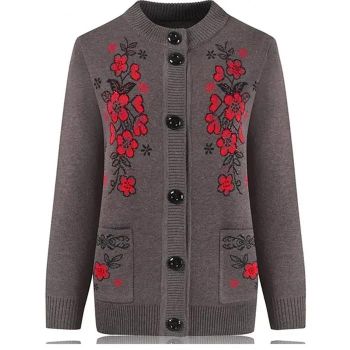 Pull en tricot à manches longues en titane pour femmes d'âge moyen, cardigan de grand-mère, manteau