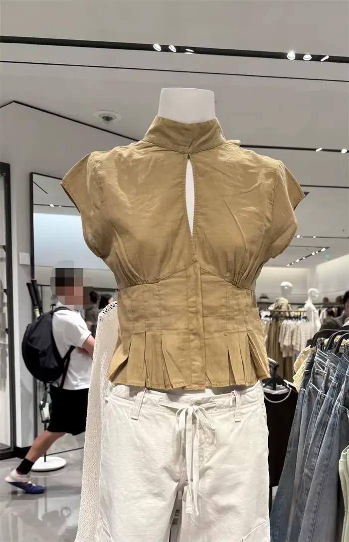 Chemise Femme Été 2026 Nouvelle Collection Kaki Manches Courtes Nœud Décoratif Ourlet Creux Style Dé