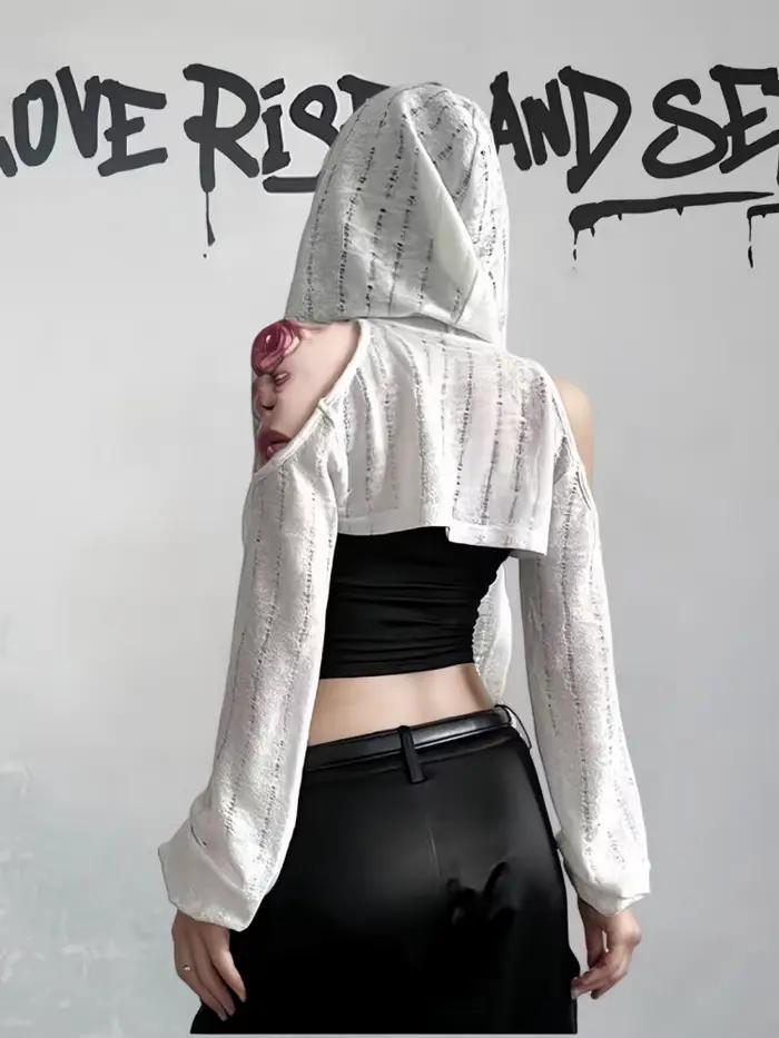 T-shirt à manches longues et épaules dénudées pour femmes, Streetwear d'été, hauts courts, Punk Grun