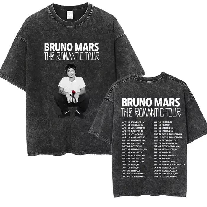 Bruno Mars The Romantic Tour 2026 T-shirts vintage délavés pour hommes et femmes, mode punk gothique