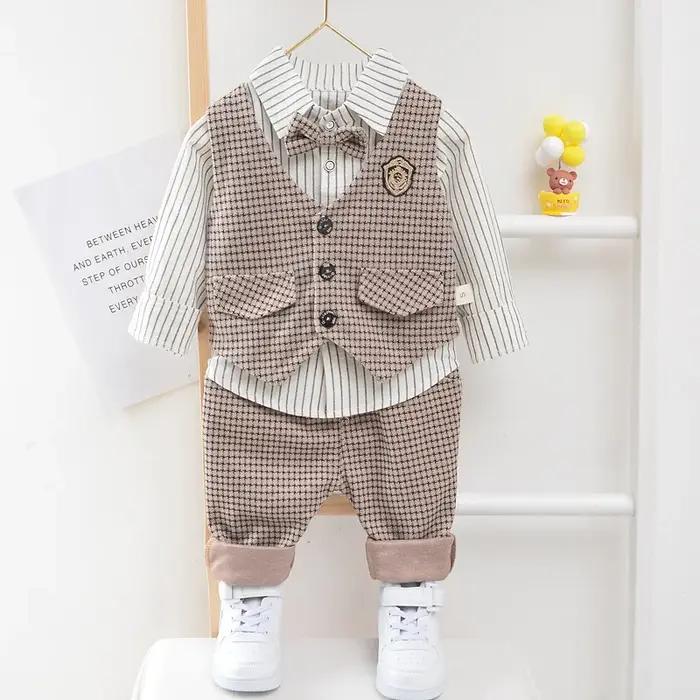 Costume élégant bébé garçon chemise rayée gilet pantalon - Tenue mariage anniversaire fête cérémonie chic