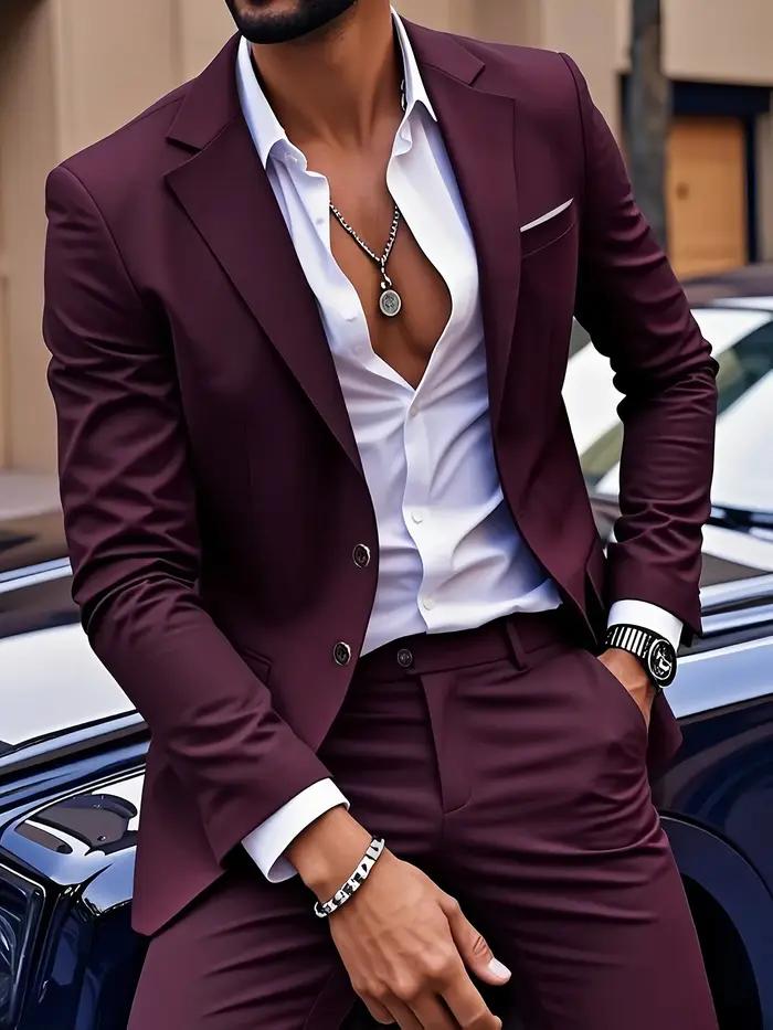 Ensemble de costume 2 pièces bordeaux pour homme (blazer + pantalon uniquement, gilet non inclus), v