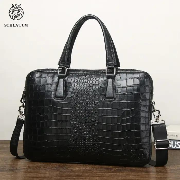 SCHLATUM véritable cuir Crocodile Grain porte-documents dur pour hommes 15.6 pouces mallette pour or