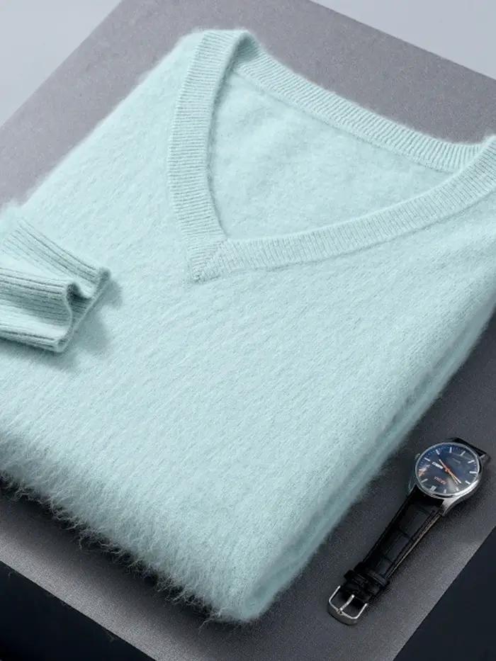 Pull en cachemire 100% cachemire pour hommes, col en v, couleur unie, chaud, manches longues, Joker,
