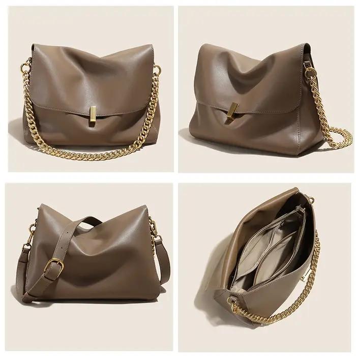 Sac à bandoulière en cuir De vache véritable pour femmes, sac à main tendance avec chaîne, grande ca