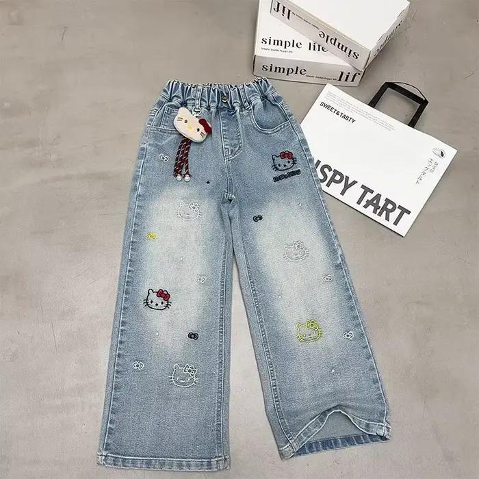 Jeans à jambes larges pour filles, printemps-automne, taille haute, pantalon long, vêtements pour en
