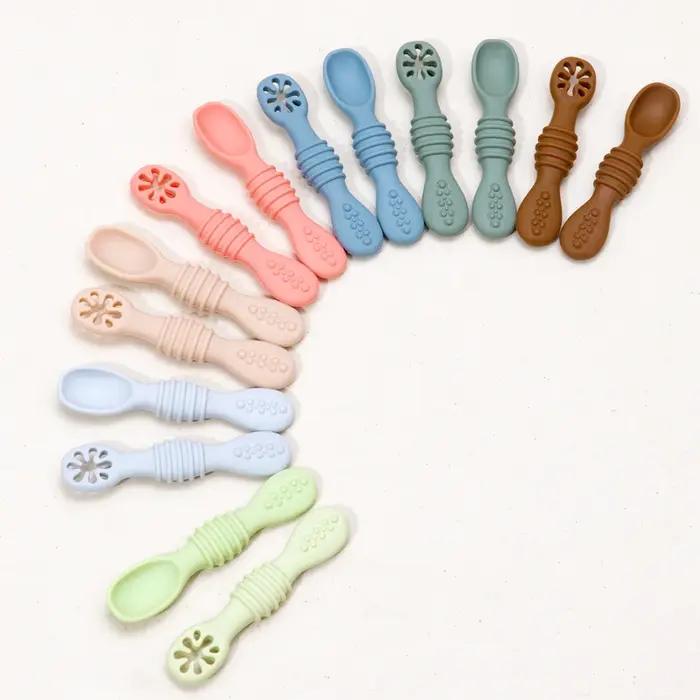 Ensemble cuillère et fourchette pour bébé, cuillère collante en Silicone de qualité alimentaire, cou