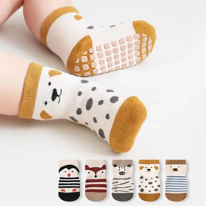 5 paires de chaussettes antidérapantes pour enfants, motif de dessin animé mignon, chaussettes de so