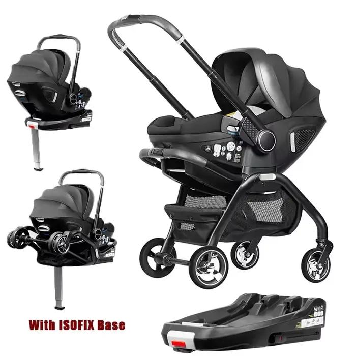 Poussette multifonctionnelle 4-en-1, siège auto pour enfant avec base ISOFIX, poussette portable, po