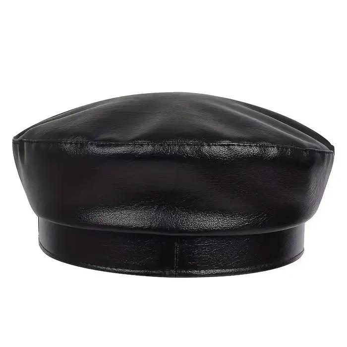 Chapeau en cuir avec grande ceinture pour femmes et hommes, chapeaux de marin, casquettes béret noir