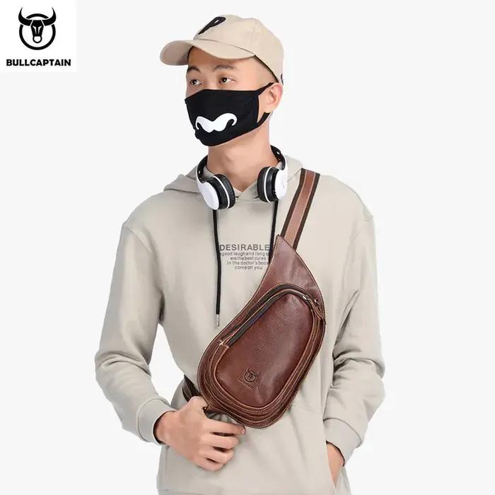 BULLCAPTAIN-Sac à Bandoulière en Cuir de Cheval pour Homme, Sacs de Poitrine en Cuir, Nouvelle Mode,