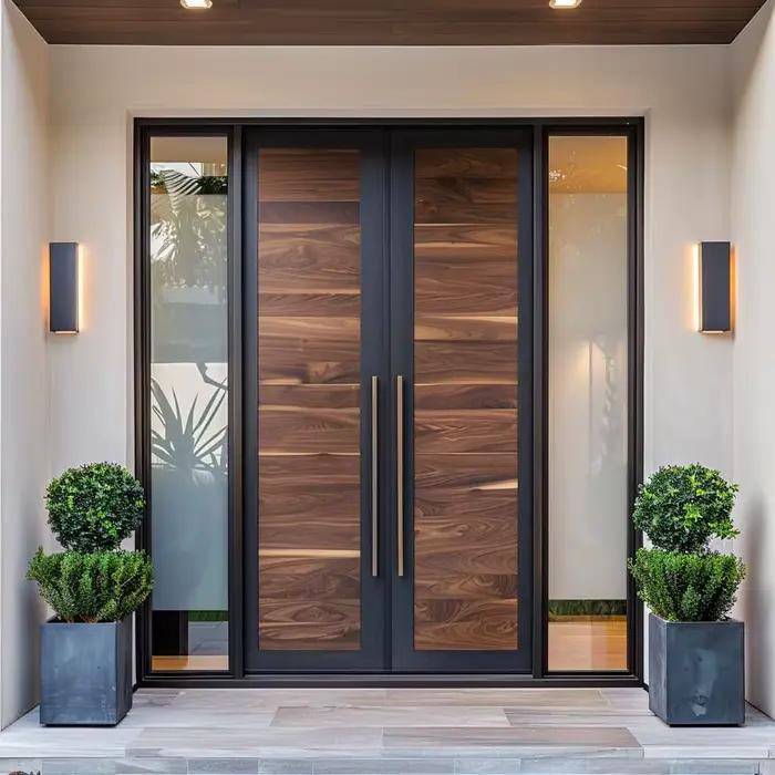 Porte d'entrée personnalisée en aluminium et métal avec verre trempé pour villa moderne et sécurité maximale