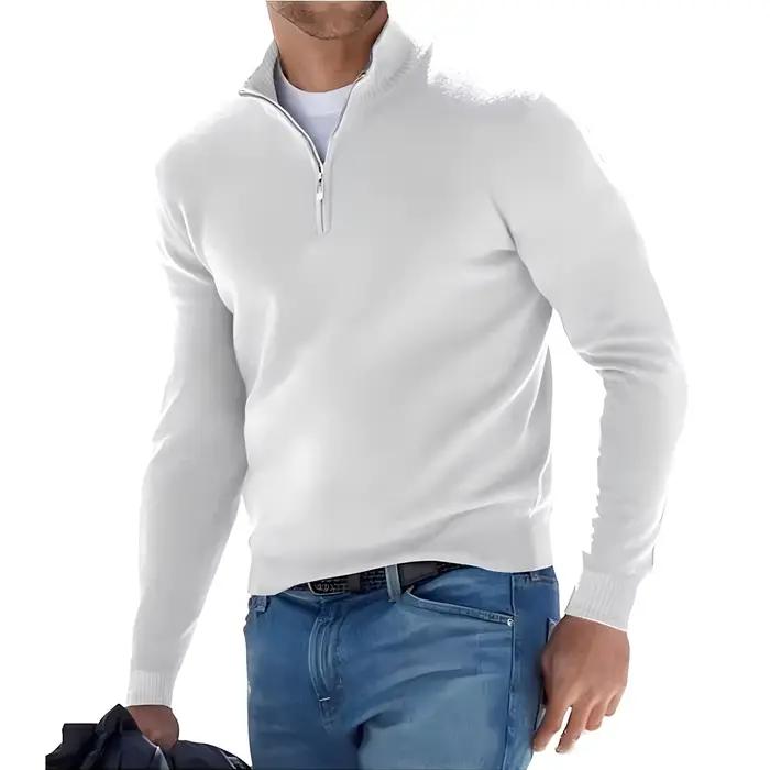 Pull à manches longues pour hommes, couleur unie, demi-fermeture éclair, col en v, tricoté, surdimen