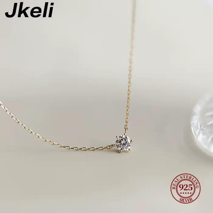 Jkeli – collier en argent Sterling 925 plaqué or 18 carats, chaîne de clavicule en Zircon scintillan