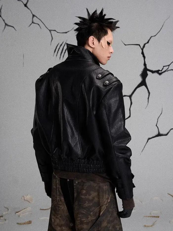 Mauroicardi printemps automne Cool beau noir dur veste en cuir Pu hommes fermeture éclair luxe conce