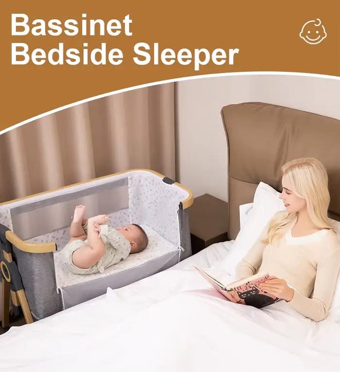 Lit bébé 3 en 1 Lit bébé portable Pliable Réglable en hauteur Roues rotatives Berceau à bascule avec