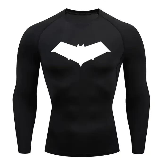 T-Shirt de Compression pour hommes, imprimé chauve-souris, séchage rapide, haut d'entraînement, Fitn