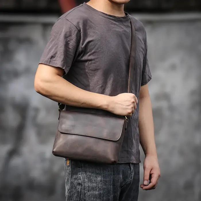 LUOKIR – sac à bandoulière en cuir véritable pour hommes, sac à bandoulière Simple Vintage en cuir d